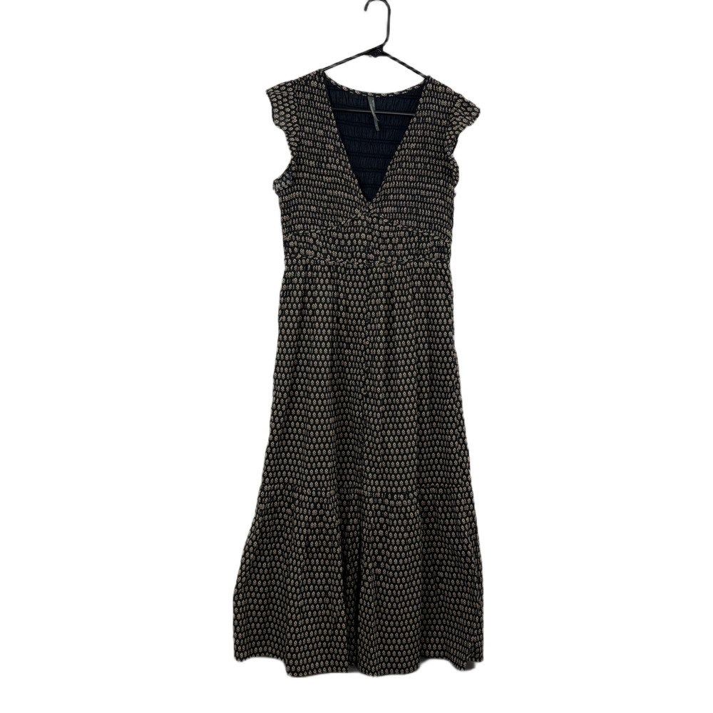 Anthropologie Black and Gold Patterned Mini Dress
